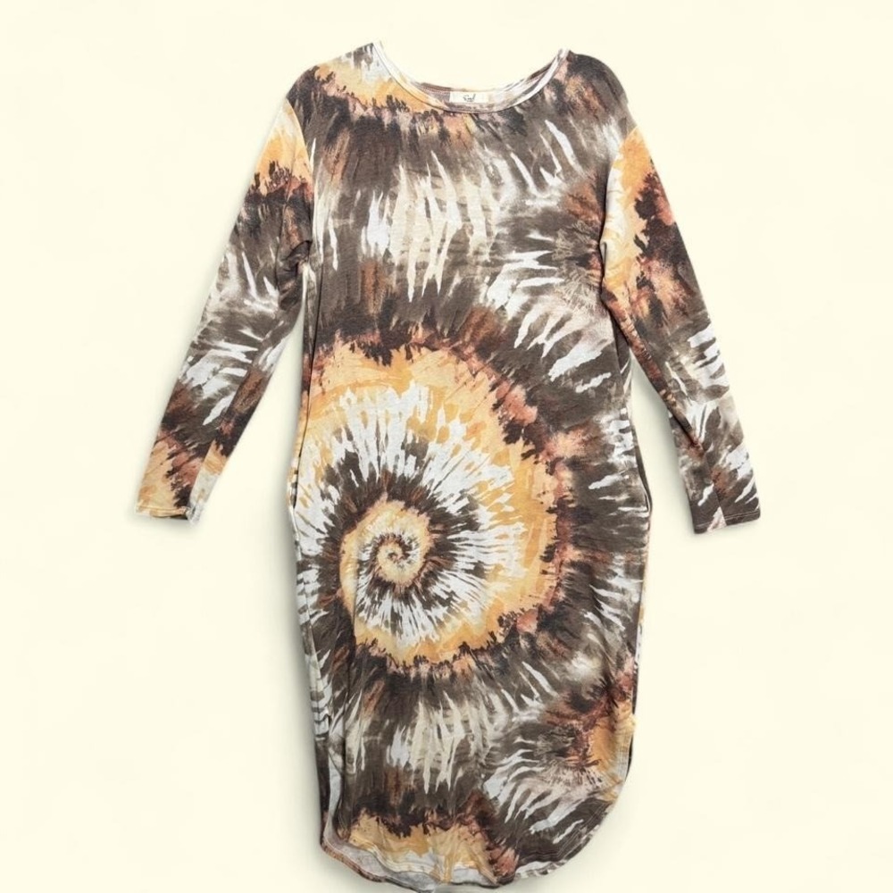 Easel Los Angeles Abstract Tie Dye Cocoon Bodycon Dress S‎ Boho Artsy Lagenlook